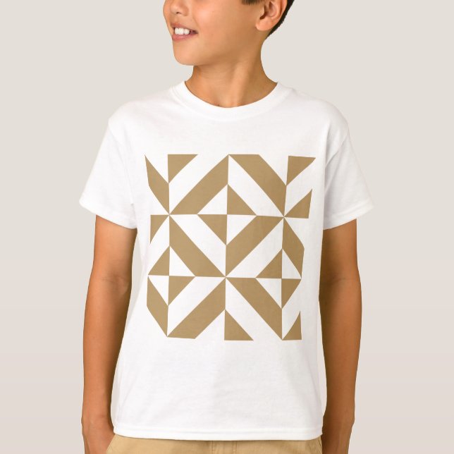 T-shirt Motif de cube géométrique Brown (Devant)