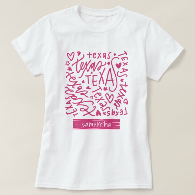 T-shirt Motif de doodle rose Texas (Design devant)