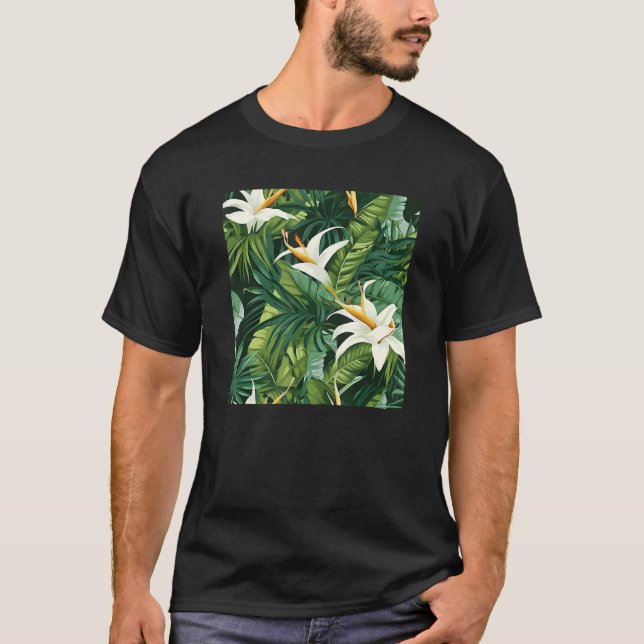 T-shirt Motif de feuille de fleur tropicale hawaïenne Vaca (Devant)