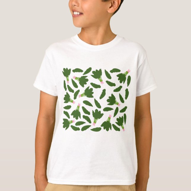 T-shirt Motif de feuilles d'épinard vert (Devant)