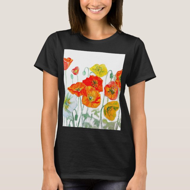 T-shirt Motif de fleur de pavot rouge orange aquarelle (Devant)