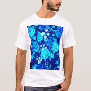 T-shirt Motif de fleurs de rose bleue classique-87600