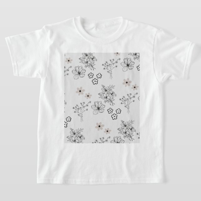T-shirt Motif de fleurs hippie gris noir rétro Y2K (Poser)