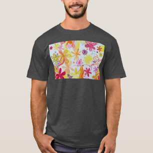T-shirt Motif de fleurs peintes orange jaune et rouge