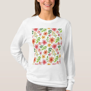 T-shirt Motif de fleurs roses à l'aquarelle