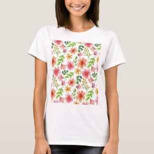 T-shirt Motif de fleurs roses à l'aquarelle