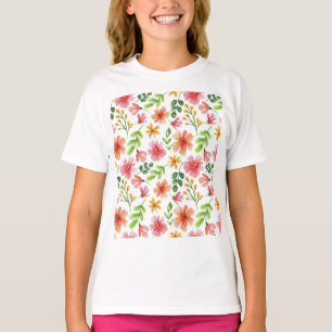 T-shirt Motif de fleurs roses à l'aquarelle