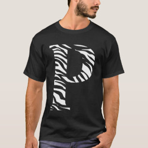 T-shirt Motif de peau d'animal zèbre Initiales Lettre P No