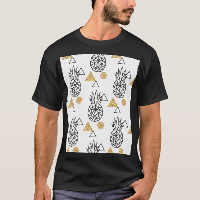 T-shirt Motif de points d'or géométriques à ananas. (Devant)