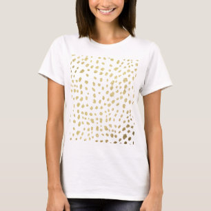T-shirt Motif de pois blanc chic de peinture d'or de faux