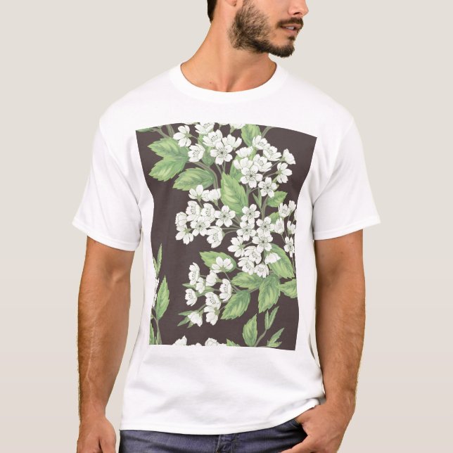 T-shirt Motif de printemps, branches vertes sans soudure. (Devant)