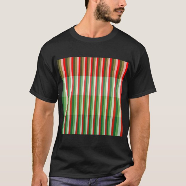 T-shirt Motif de superposition de rayures vertes, blanches (Devant)