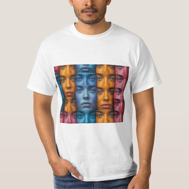 T-shirt Motif de visages colorés (Devant)