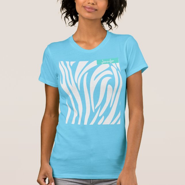 T-shirt Motif de zèbre rayé couleur turquoise Monogramme (Devant)