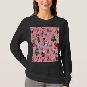 T-shirt Motif décoratif de Noël sur fond rose