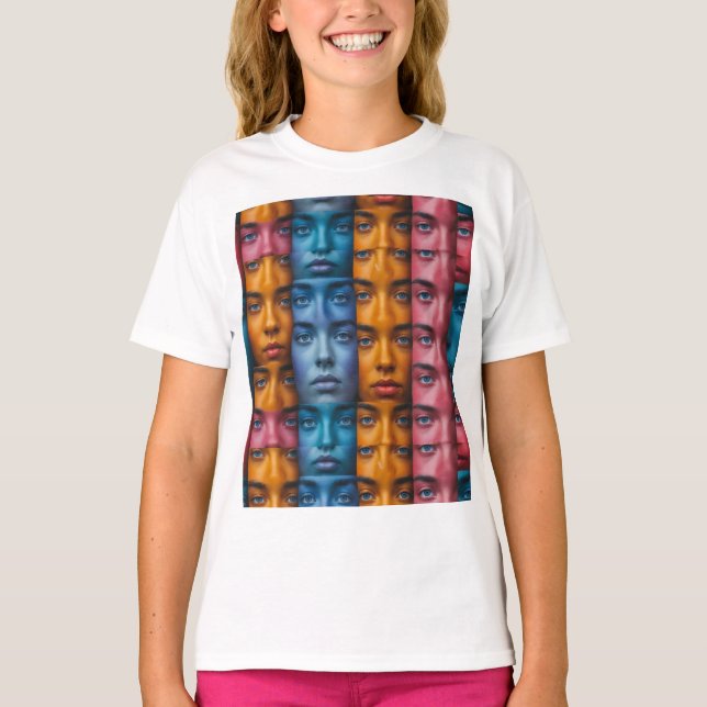 T-shirt Motif des faces colorées (Devant)