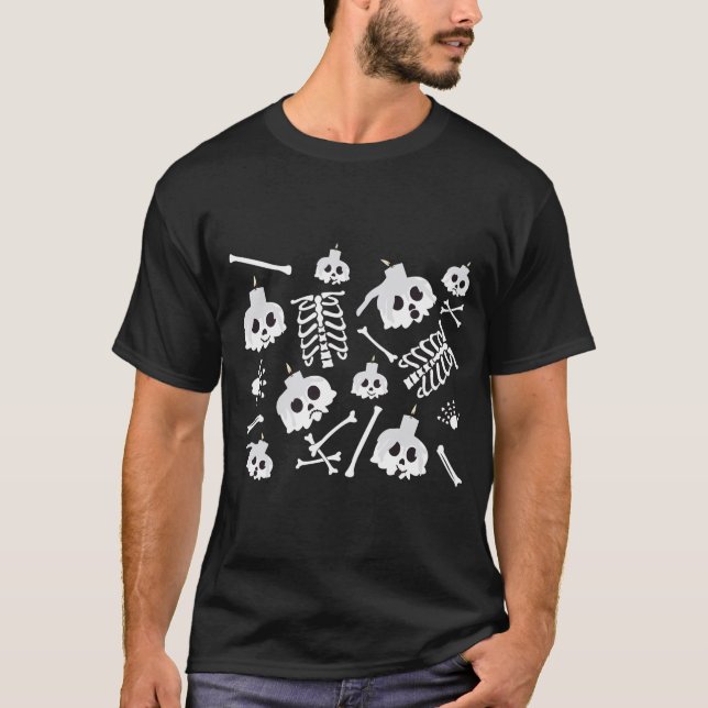 T-shirt Motif des os crâniens de squelette d'Halloween (Devant)
