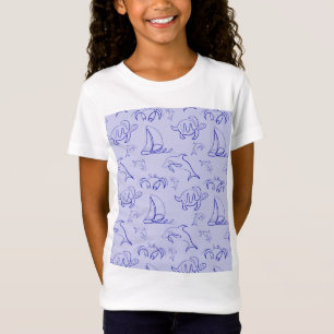 T-Shirt Motif d'une ligne d'animal marin et voilier