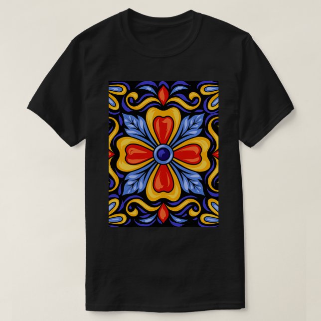 T-shirt Motif en céramique mexicaine colorée (Design devant)