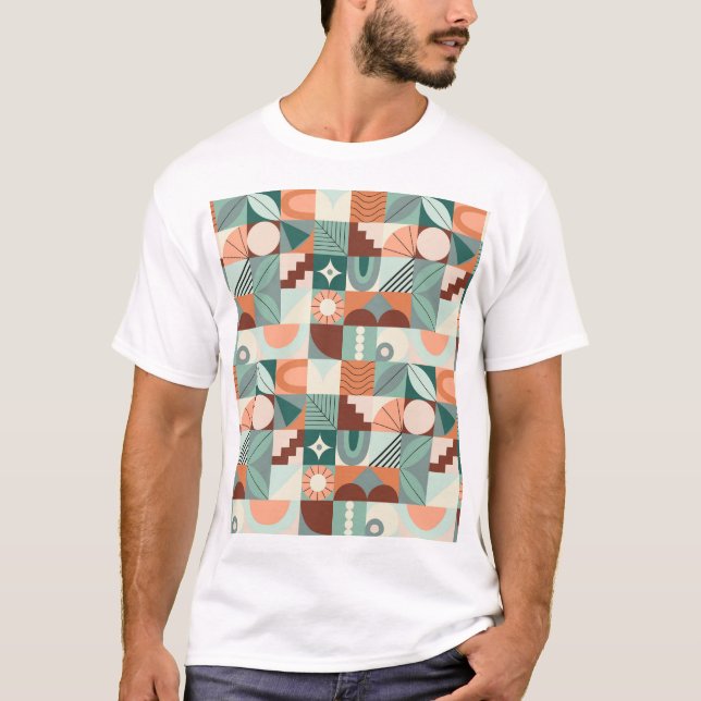 T-shirt Motif en mosaïque abstrait et géométrique. (Devant)