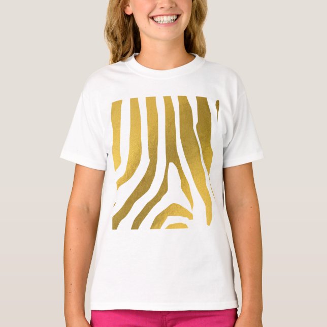 T-shirt Motif Faux Gold Zebra Print Stripes (Devant)