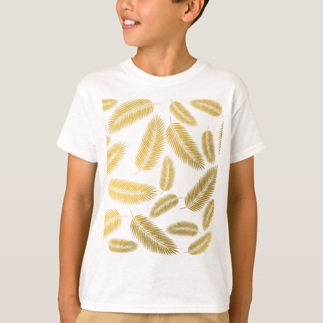 T-shirt Motif Feuille Faux Gold Palm (Devant)