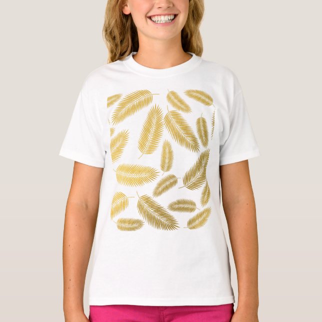 T-shirt Motif Feuille Faux Gold Palm (Devant)