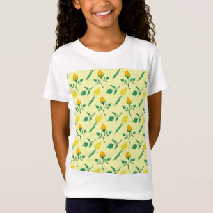 T-Shirt Motif floral avec rose jaune et fleurs de tulipe