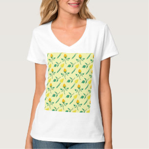 T-shirt Motif floral avec rose jaune et fleurs de tulipe