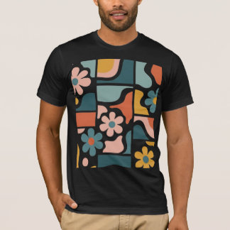 T-shirt Motif floral bohème rétro des années 70 Grille de