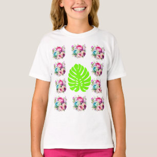 T-shirt Motif floral Boho avec feuille verte