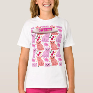 T-shirt Motif Floral Personnalisé de Cerisier de Chat Mign