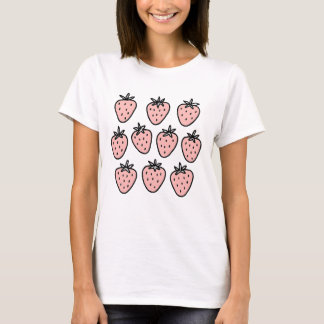 T-shirt Motif Fraise Rose – Joli Fruit Dessiné à la Main D