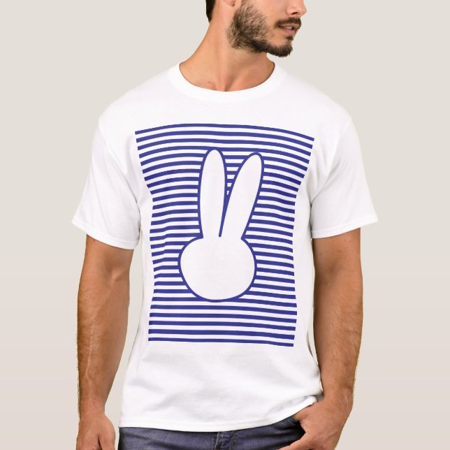 T-shirt Motif lapin blanc et rayures bleues (Devant)
