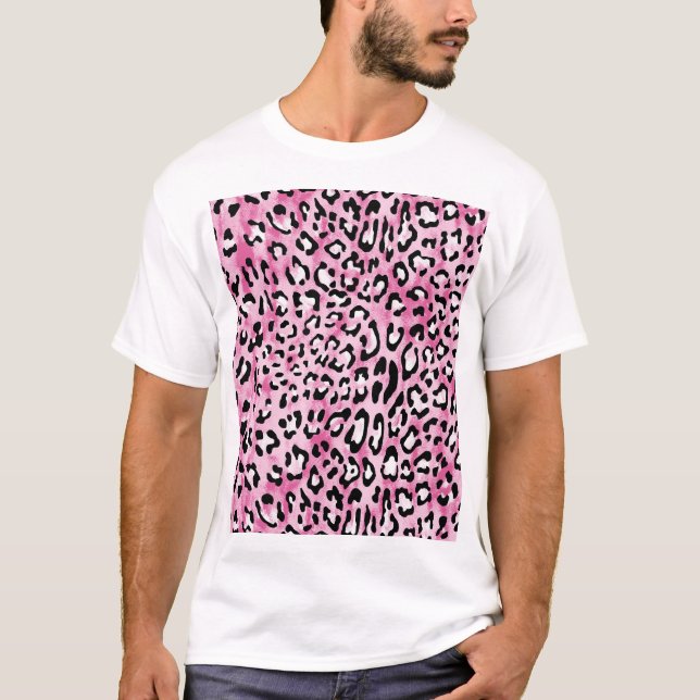 T-shirt Motif Léopard Blanc Rose. (Devant)