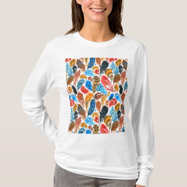 T-shirt Motif lumineux avec plumes d'oiseaux (Devant)