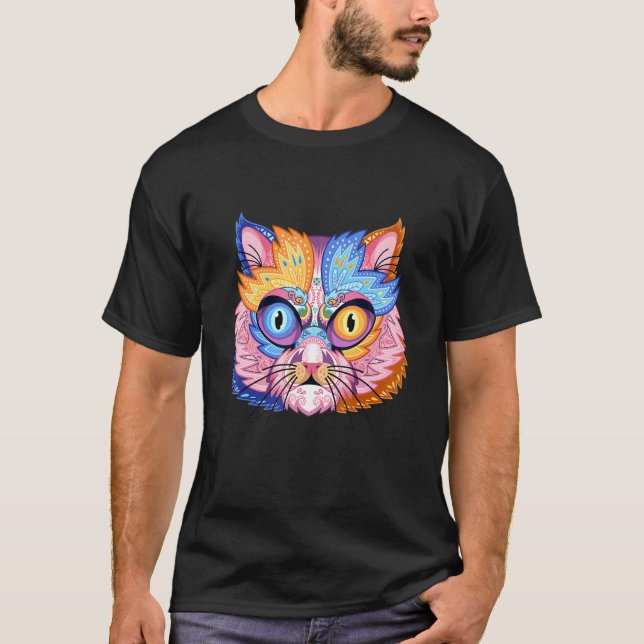 T-shirt Motif Mandala Art Chat Couleur (Devant)