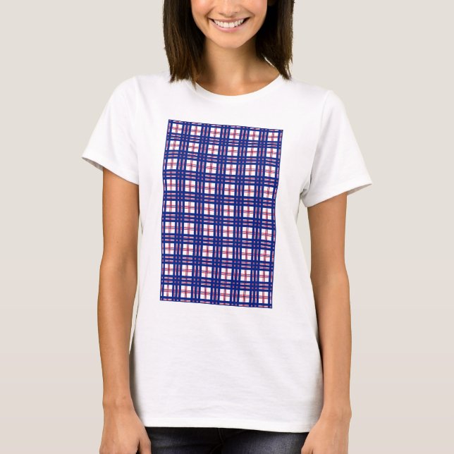 T-shirt Motif Mod Plaid Rouge Blanc Bleu (Devant)