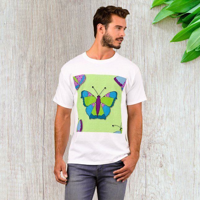 T-shirt Motif Papillon Patchwork sur Fond Vert (Créateur téléchargé)