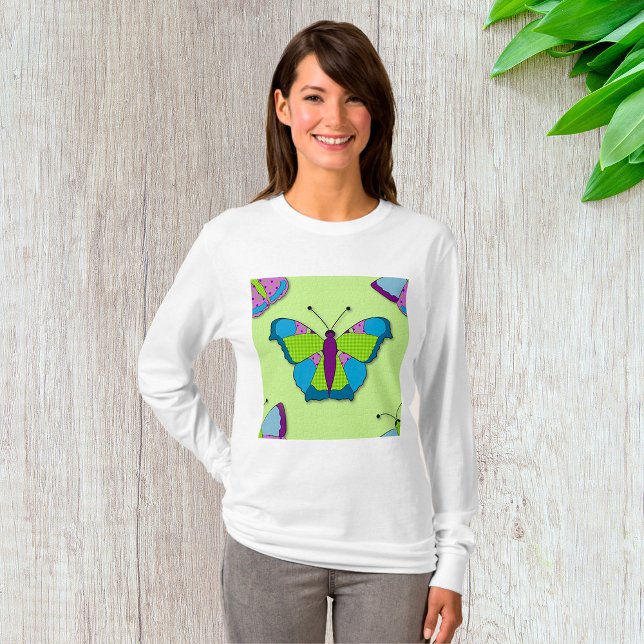 T-shirt Motif Papillon Patchwork sur Fond Vert (Créateur téléchargé)