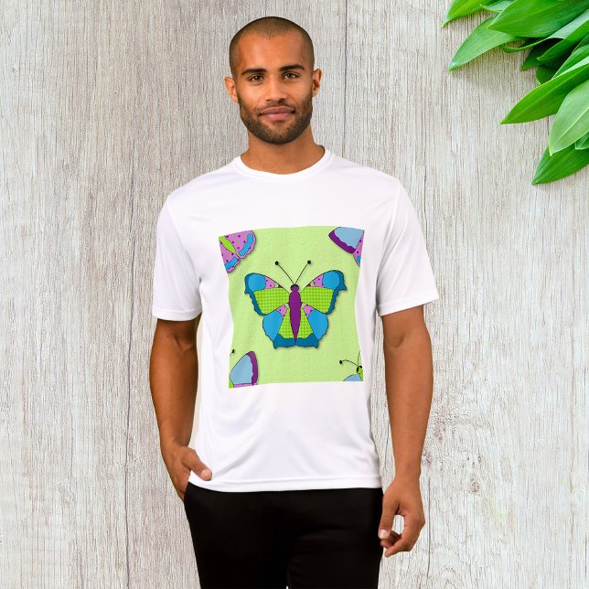 T-shirt Motif Papillon Patchwork sur Fond Vert (Créateur téléchargé)