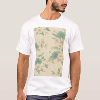 T-shirt Motif Pastel Turquoise et crème Floral