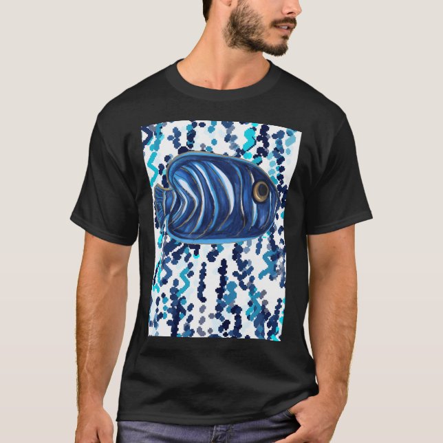 T-shirt Motif Poisson Ange Rayé Bleu (Devant)