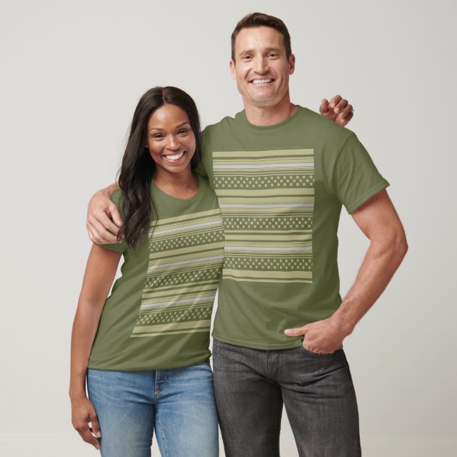 T-shirt Motif rayé olive avec étoiles (Unisexe)