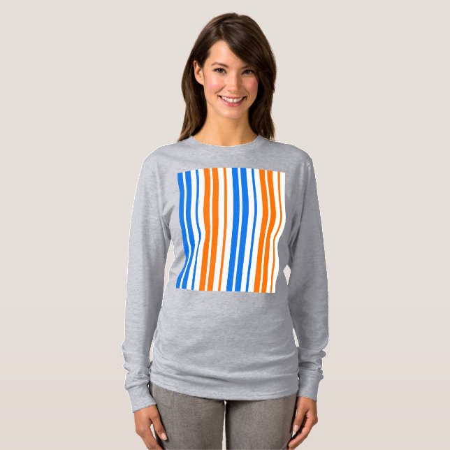 T-shirt Motif rayures verticales orange bleu blanc   (Devant entier)