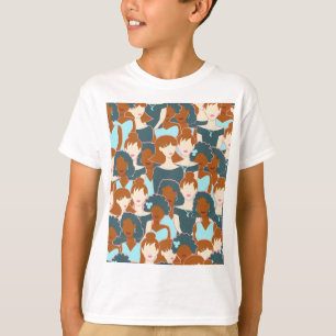 T-shirt Motif sans couture avec filles noires et blanches