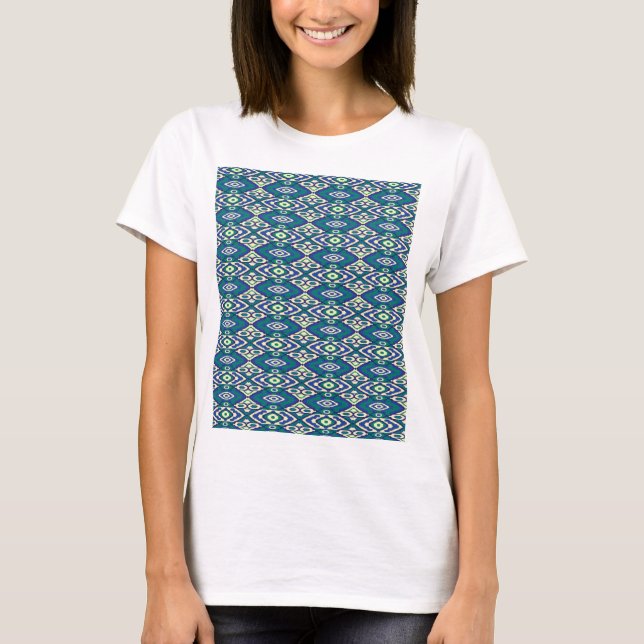 T-shirt Motif symétrique de motifs bleus sur un textile (Devant)
