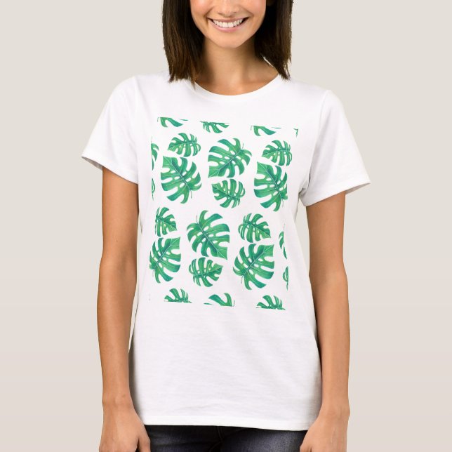 T-shirt Motif tropical avec feuilles monstères (Devant)