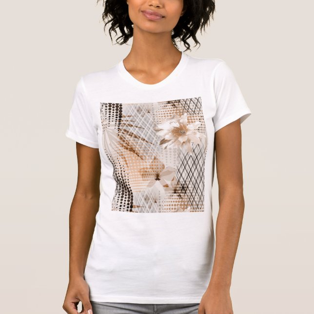 T-shirt Motif tropical gris beige. (Devant)