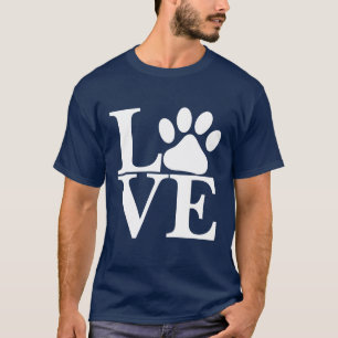 T-shirt Motif White LOVE Word Dog Paws